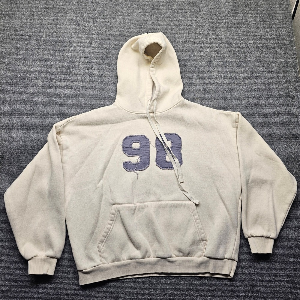 Edikted Cream 98 Graphic Hoodie Distressed Collegiate Sweatshirt Small